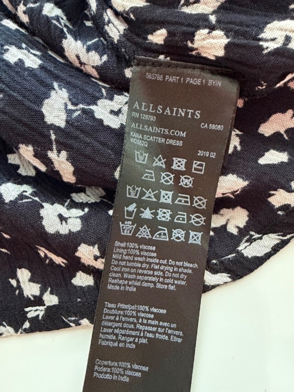 All Saints Floral Mini Dress in Black and White - Picture 7 of 7